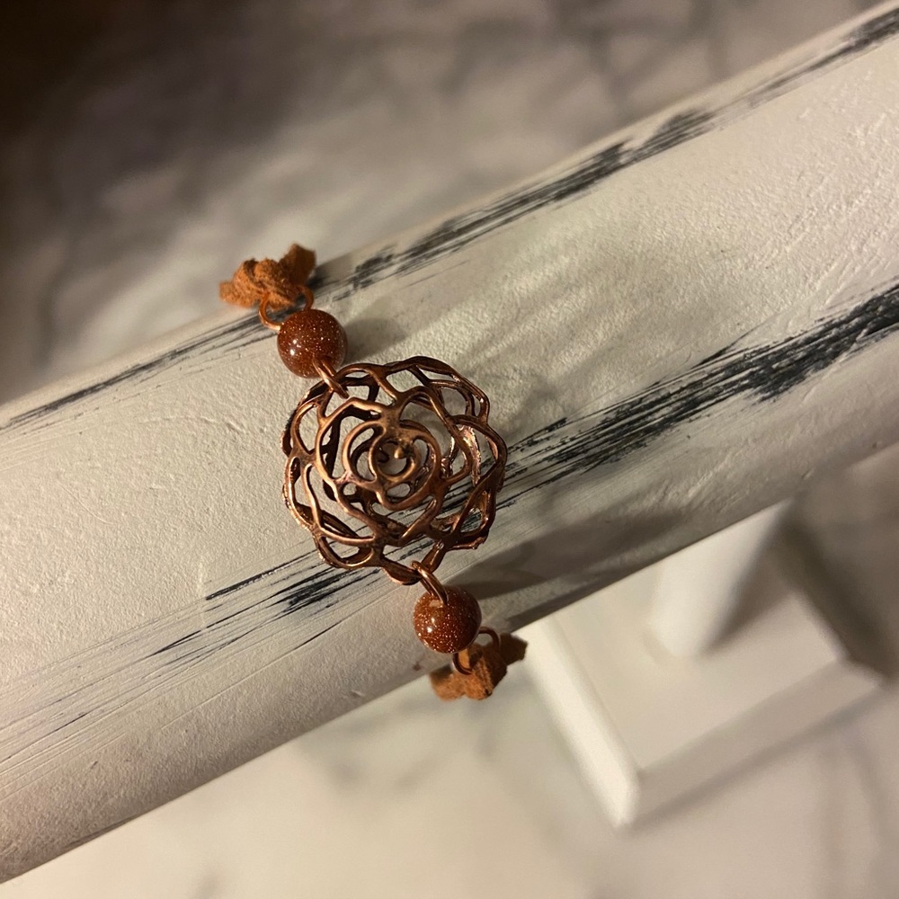 Leather Bracelet with Rose accent